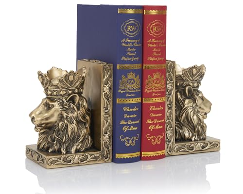 BOIHEGU Lion Statue Bookends, 7 inch Resin Exquisite Lion Statue(Set