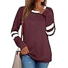 AUTOMET Womens Long Sleeve Shirts Color Block Casual Crewneck Tops Tshirt Basic Tees Fall Fashion Clothes Outfits 2024