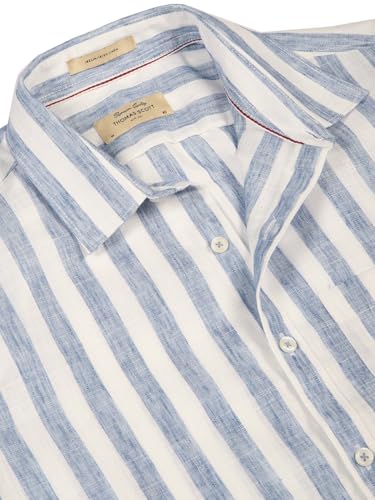 Image of Thomas Scott Men's | Stripes | Half Sleeve | Slim Fit | Linen Blend | Spread Collar | Casual Shirt