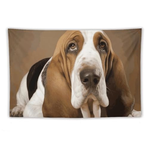 Tapisserie murale Basset Hound style bohème et vintage pour décoration salon