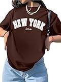LEOTUDE Womens Half Sleeve Oversized Round Neck Cottonblend T-Shirts Top for Woman (GRL_FS49_Brown_Newyork_P_Brown_L)