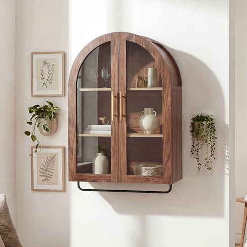 Botiquín de baño moderno con arco, 23,6 pulgadas, de Seang, con barra para toallas y estante ajustable, gabinete de almacenamiento para pared sobre el inodoro, para cuarto de lavado, sala de estar y cocina, color nogal miniatura 1