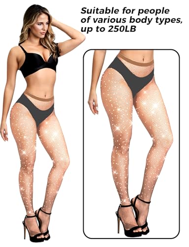 Image of Buauty 2 Pack Sparkly Fishnet Stockings For Women,Rhinestone Fishnets Tights High Waist,Party Sexy Rhinestone Mesh Pantyhose