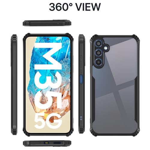 Image of Outlouders Back Cover for Samsung Galaxy M35 5G | Ultra Hybrid Transparent | Full Camera Protection | Raised Edge | Crystal Clear Bumper Case (Black)