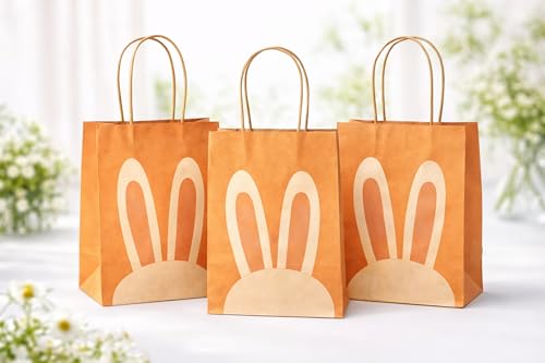 Geschenktüten Ostern 5er Set - 3 Designs, stabile Papiertüten für kleine & mittelgroße Ostergeschenke – wiederverwendbare Geschenkverpackung aus Kraftpapier, mit Henkel, braun, für Familie & Freunde
