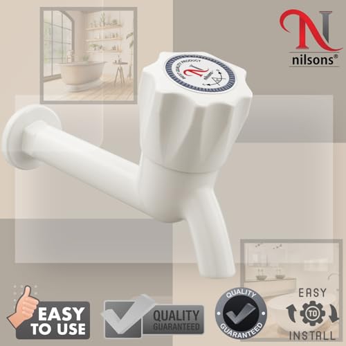 Image of Plastic Long Body Bib Cock Tap (Pack of 12) - Wall Mounted Water Tap for Bathroom, Kitchen & Utility Area | Leak-Proof, Rust-Free & Durable Long Body Faucet