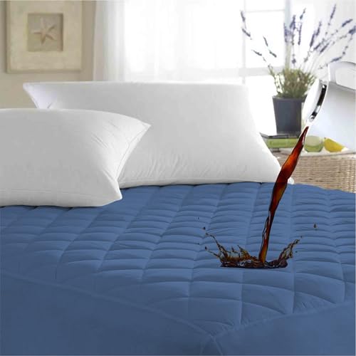 Image of Ayka 100% Waterproof Cotton Quilted Mattress Protector King Size Breathable Hypoallergenic Noiseless Ultra Soft Fitted Bed Protector 84x72 inch Mattress /Bed Cover (Med Blue, King (84 * 72 inch))