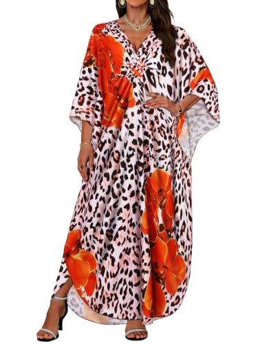 Image of Kaftan Dresses for Women V Neck Caftans Batwing Sleeve Beach Cover Ups | JILUVIN Plus Size Long Floral Print Dress, Loose Fit Maxi Casual Moomoo, Lounge House Mumu Nightgown Summer Vocation 2026
