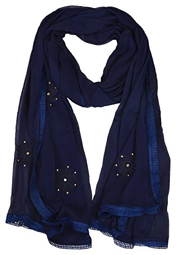 Image of YOUTHQUAKE Flower Embroidered Diamond Work Chiffon Dupatta for Womens & Girls With 4 Side Lace