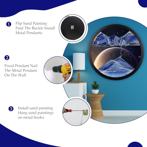 24" Moving Sand Art, 3D Sand Art Pictures Deep Sea Sandscape Living Room Decoration, 360° Rotate, Glass Crafts Solid Wood Frame, Relaxing Mood Home Office Work Wall Art Decor