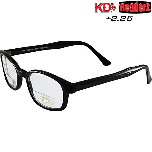 The Original KD\'s Biker Shades By PCSUN Black Frames +2.25 Magnification Clear Lenses