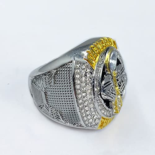 2021 Fantasy Football Championship Ring | Massive Silver And Gold Tone Award Trophy For Ffl Champion | Stand Included (11, Black Stone) #TOP2