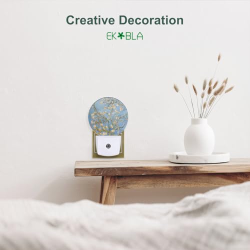 Image of EKOBLA Van Gogh Almond Blossom Night Light, Floral Painting Night Lights Plug Into Wall with Dusk to Dawn Sensor, 0.5W Sleep Friendly