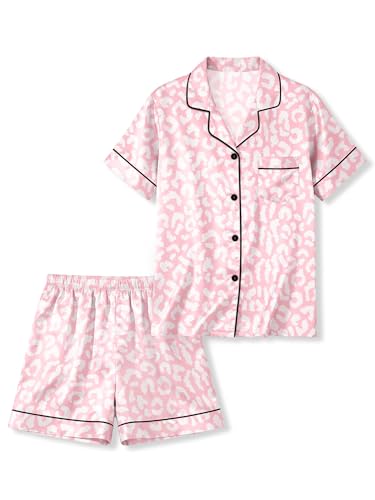 LANKMEI Girls & Boys Satin 2Pcs Short Sleeve Pajamas Set | Luxury Silky Breathable & Soft Button Top & Shorts Set Elastic Waist Ideal for sleepovers summertravel & daily comfort product thumbnail 15