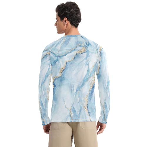 Abstract White Blue Marble Vintage Gold Men's Rash Guard Shirts Breathable Comfort Men's Sun Protection Long Sleeve Outdoors2