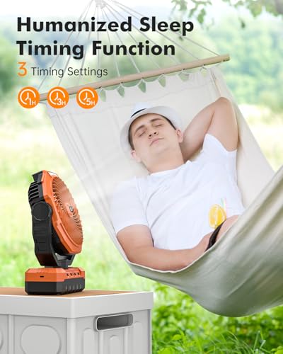 Wavmill 3-in-1 Camping Fan - Detachable Rechargeable Battery Operated Fan with Light & Hook for Tent, Outdoor - USB Table Fan with 4 Speeds for Picnic, BBQ, Fishing, Travel, Hurricane