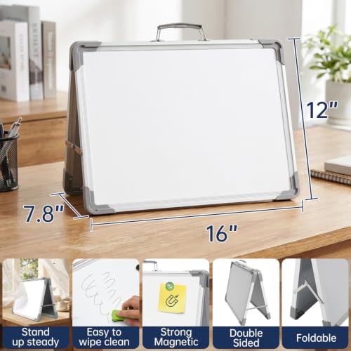 Image of TSJ OFFICE Small Dry Erase White Board - 12 inch x 16 inch Mini Easel Desktop Double Sided Whiteboard, Portable Magnetic Board on Table Top with Holder for Drawing, Teacher Instruction, Memo Board
