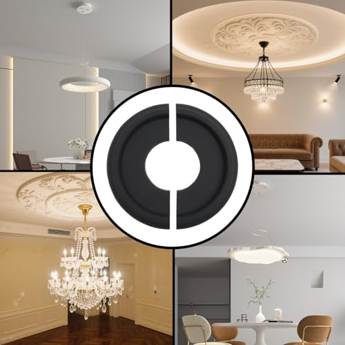 Image of PU Ceiling Medallions 2Pcs, 9.84 Inches x 3.8 Inches, Matte Black | Split Type, Fits 3.8 Inches Canopy, European Vintage Carving Style, Synthetic Foam Construction for Easy Installation