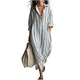 Vestidos Verano Mujer 2026, Ropa Verano, Talla Grande Playeros Vichy Algodon Invitada Cuello V Manga Larga Deportivos Vestidos Playeros Mujer, Largo Elegante Midi Corto Sexy Robe Ete Femme L