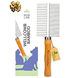 Pettine Doppio Toelettatura per Cani e Gatti Bambù e Acciaio Inossidabile per Districare e Prevenire Caduta dei Capelli | Spazzola Animali Domestici Eco Antistrappo Senza Plastiche (17x5cm)