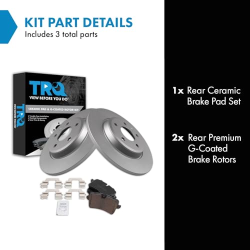 Image of TRQ Rear Brake Pad and Rotor Set Ceramic G Coated Rotors 300mm Compatible with 2012-2013 Audi A6 2013 A6 Quattro A7 Quattro