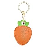Leather Anti-Lost Keychain Case Cover for AirTags Tracker Holder, Carrot Anti-Drop Scratch Cute AirTag Holder with Keychain Accessories for Women Kids Pets Backpacks (Carrot)
