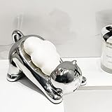 Self-Draining Ceramic Cat Soap Dish with Drainage Holes, Cute Soap Sponge Holder with Drain, Non-Slip Animal Shaped Tray for Bathroom Decor Sink,Shower,Bar,Kitchen,Counter jabonera para baΓ±o(1 Pack)