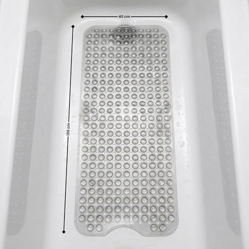 Miniatura 3 de Edihome, Alfombra Bañera Antideslizante, 100x40 Cm, Alfombrilla Ducha, Burbujas Con Ventosa Sin Bpa, Antibacterial, Resistente Al Moho, Lavable A Máquina Transparente, 100 X 40 Cm