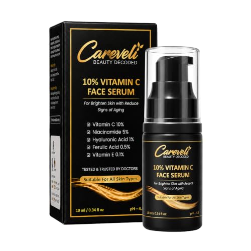 Image of 10% Vitamin C Face Serum with 5% Niacinamide, 1% Hyaluronic Acid, 0.5% Ferulic Acid & 0.1% Vitamin E | Face Serum for Glowing Skin, Dark Spots Appearance, Uneven Skin Tone & Hydration | Lightweight & Non-Sticky (10 ml)