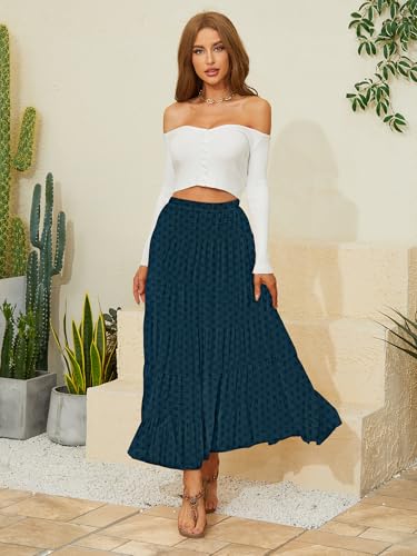 Image of NASHALYLY Women's Chiffon Elastic High Waist Pleated A-Line Flared Maxi Skirts