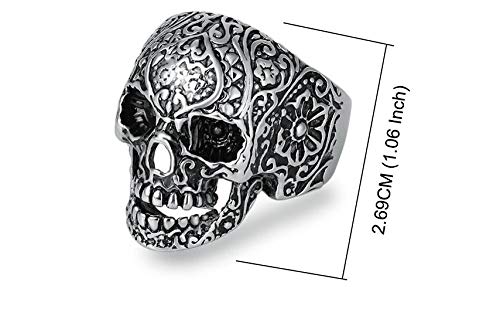 Anel Masculino Caveira Mexicana De Aço Inoxidável Estilo Punk Rock Motoqueiro (26)