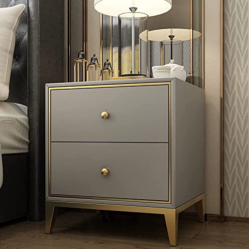 Table de chevet en bois massif gris meuble de nuit 2 tiroirs pour rangement de chambre