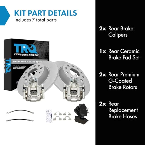 Image of TRQ Rear Brake Pad and Rotor Set Ceramic G Coated Rotors Calipers Compatible with 2012 Volkswagen Beetle 2013 Jetta
