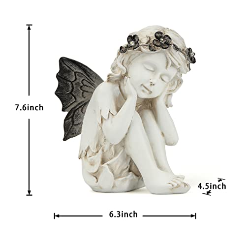 Leekung Ivory White Resin Sculpture, Angel Figurine With Solar Powered Lights For Outdoor Decor thumb #1