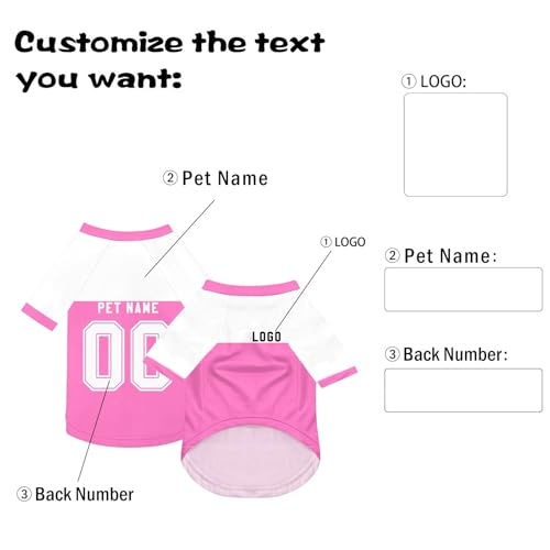Personalisiert Hundekostüm Personalisiert Haustier Trikot mit Name Nummer und Logo Haustier T-Shirts Haustiere Trikot Haustier Weste T-Shirts für Kleine Mittlere Bis Große Hunde (B20 Pink,L)