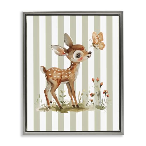 Stupell Industries 'Baby Deer with Butterfly'�A�t���[�e�B���O�t���[���L�����o�X�A�[�g�A�O���[�A25 x 31�C���`�A�|���₷�����A�č����ALSR Design Studio��