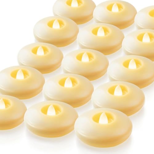 Image of Homemory 24 Pack 3 inch Flameless Led Floating Candles, 200 Hour Battery Operated Flickering Waterproof Tealights for Cylinder Vases, Centerpieces at Wedding, Party, Pool, Holiday (Ivory Base)