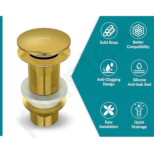 Image of Plantex Solid Brass 3 Inch Waste Coupling for Wash Basin /Full Thread Basin Waste Coupling Gold- Pack of 1 (PVD Gold)