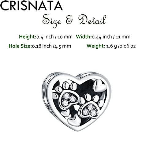 Puppy Dog Paw Print Charms with Brithstone Crystal, 925 Sterling Silver Pawprint Heart Bead, fits European Animal Bracelet Necklace, Gifts for Mom/Best Friend/Pet Lover2