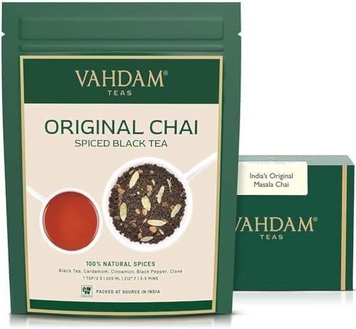 VAHDAM Masala Chai Loose Leaf 100g (50+ Cups) - Spiced Black Tea Blend with Cinnamon, Cardamom, Cloves & Black Pepper