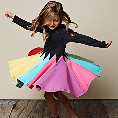 Toddler Baby Girls Rainbow Ruffle Strap Tutu Dress Casual Cotton Twirly Skater Skirt Kids Princess Birthday Outfits Summer Sundress Clothes Pageant Party A Line Dresses Black (Long Sleeve) 4-5T #TOP1
