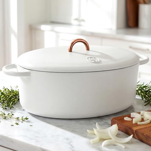 Image of Great Jones 6.75 Quart Enameled Cast Iron Dutch Oven Pot w /Lid (Salt)