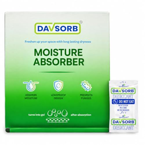 Image of DAVSORB Moisture Absorber Packet - Prevent Fungus, Dampness & Musty Odour - Multisize, White Color (Jumbo Pack of 100,5g each Small Sachets)