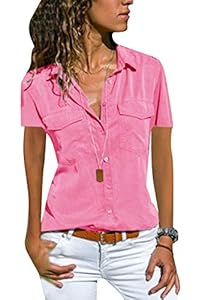 Efofei Damenbluse Rosa Button-down 3XL