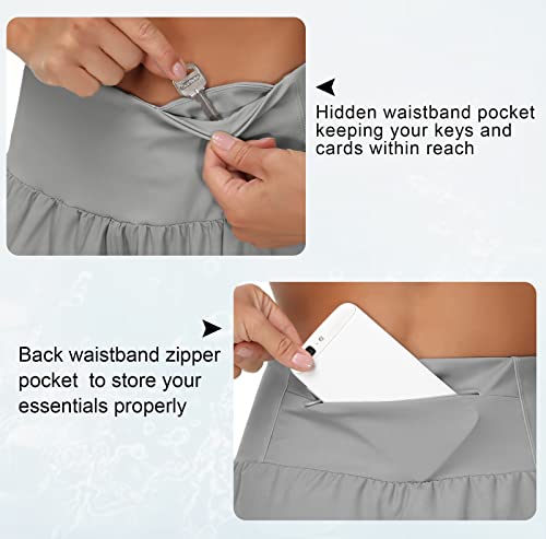 Image of THE GYM PEOPLE Women's High Waisted Running Shorts Quick Dry Workout Shorts | High Waist, Slim Fitted, Built-in Mesh Lined, Back Zipper Pockets, Lightweight, Breathable, Side Slit