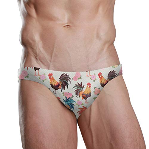 Men Swim Brief Bikini Vintage Texture With Cute Roosters And Roses Polka Dot Beach Bikini For Men Swim Underwear Large #TOP26