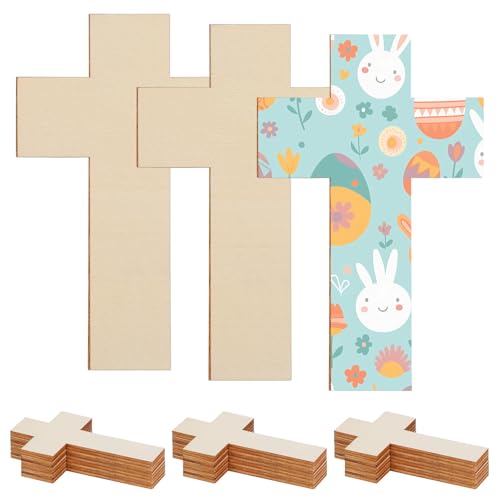 HAPINARY 30 Piezas de Recortes de Madera en Forma de Cruz para Pintar, Decoración DIY para Manualidades, Rodajas de Madera sin Pintar de 3 Cm, Manualidades de Pascua y Arte Creativo