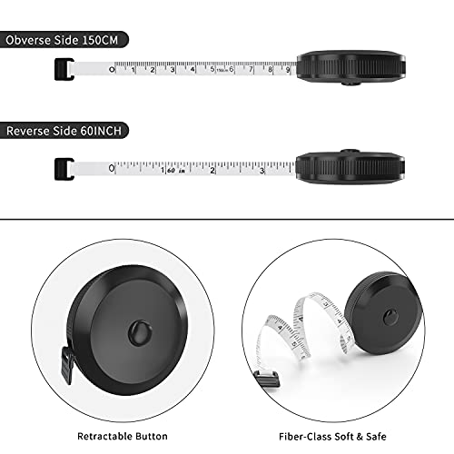 Dicuno Tape Measure Retractable, Soft Measuring Tape For Body Sewing Tailor Cloth Fabric Craft, 60 Inch/1.5M Black Dual Sided Measurements Tape, Small Pocket Size, 1 Pack #TOP2