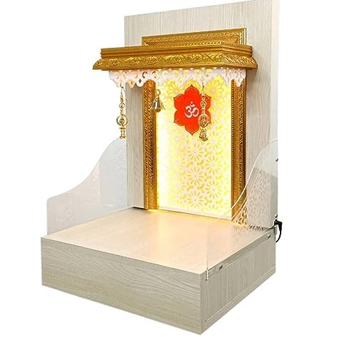 Pooja Mandir de madera con luces para casa del templo y mesa 4