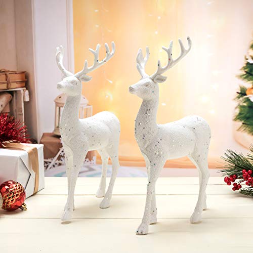 Arcci Standing Reindeer Decorations Christmas Deer Figurines, 8.6" X 12" White Reindeer Figure For Table Top Shelf Office Desk Winter Decor - Pack Of 2 #TOP2